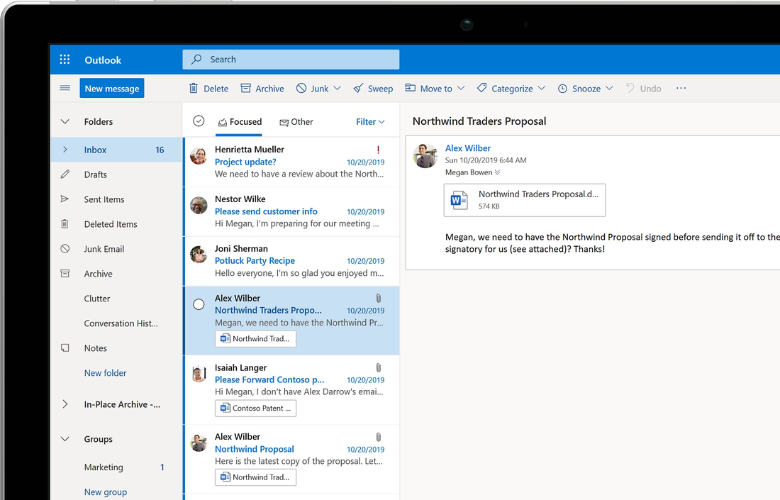 Caixa de correio do Outlook com Exchange Online num portátil